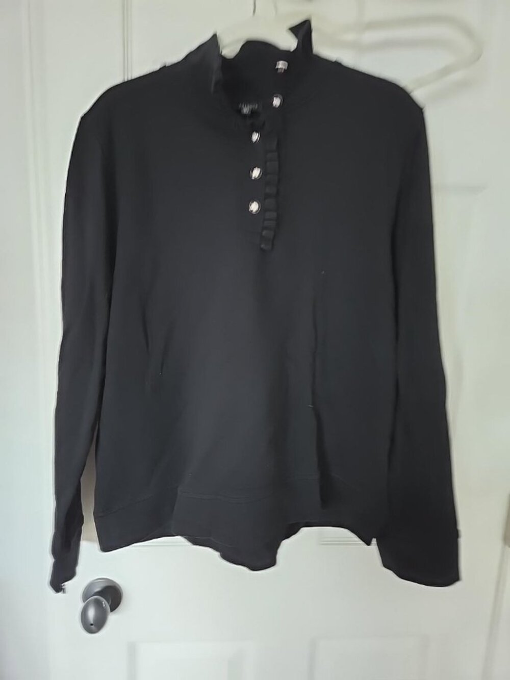 Tablots Black Ruffle Neck Button Top NWT XL